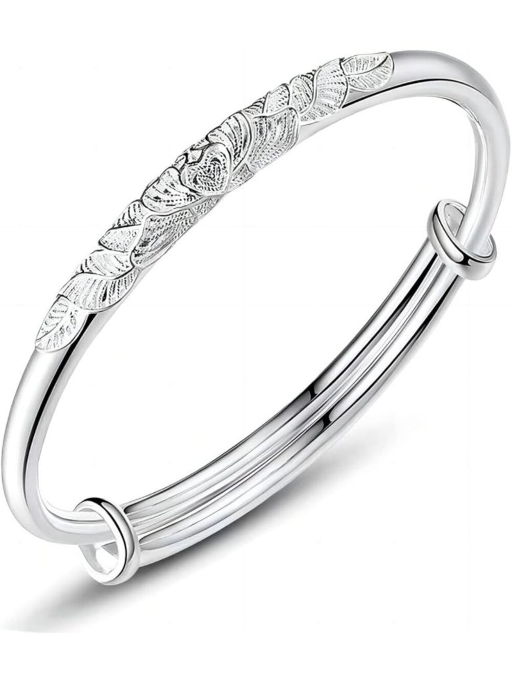 Elegant Adjustable S925 Sterling Silver Bangle Bracelet for Women, 6.4-7.8
